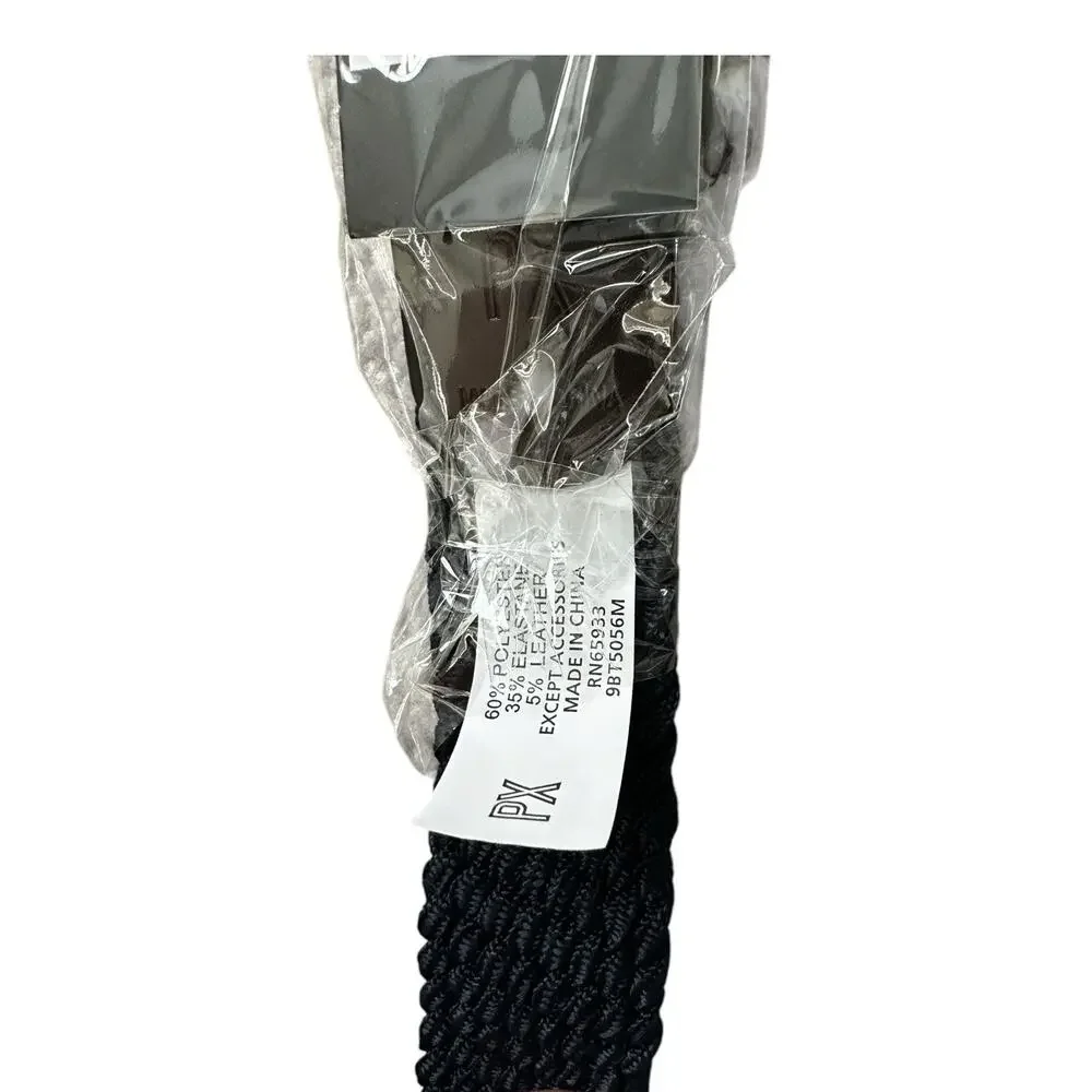 New PX Brand Navy Blue Braided Fabric Stretch Silver Buckle Belt Large MSRP $65